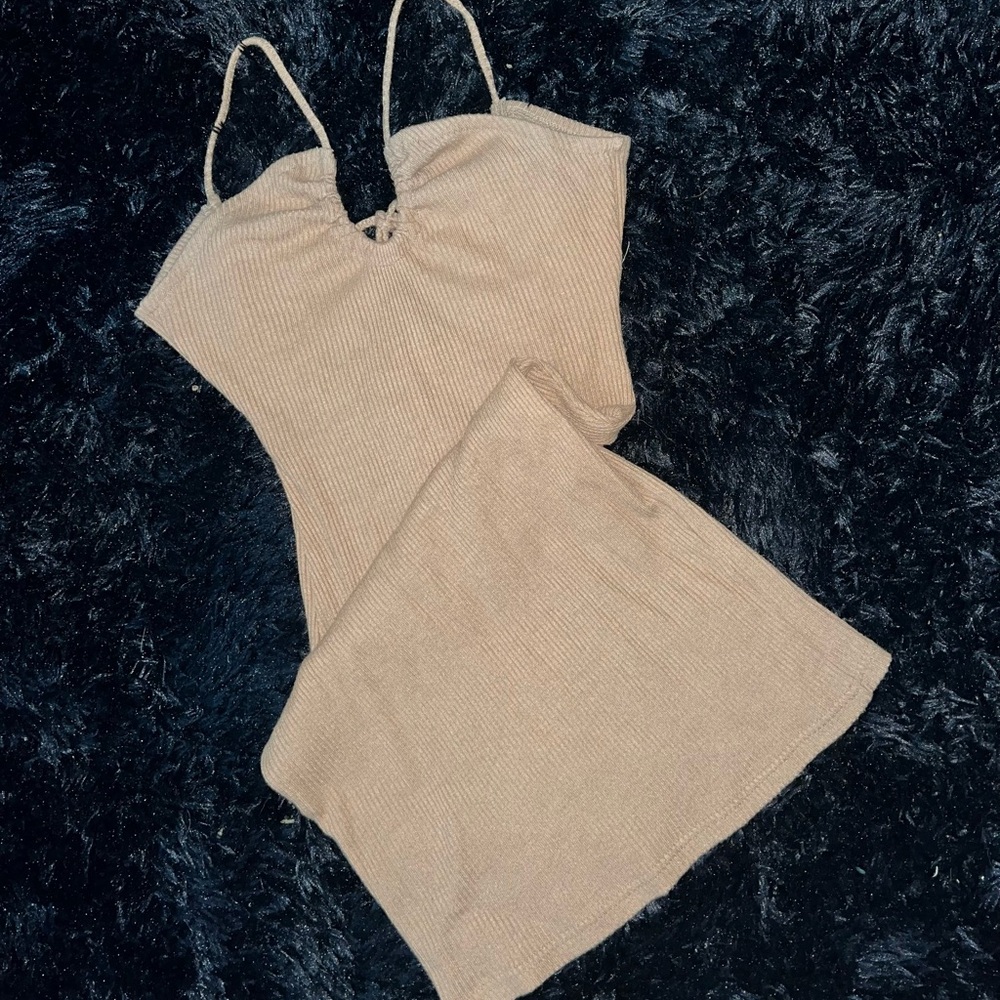 Tan Ribbed Bodycon Mini Dress